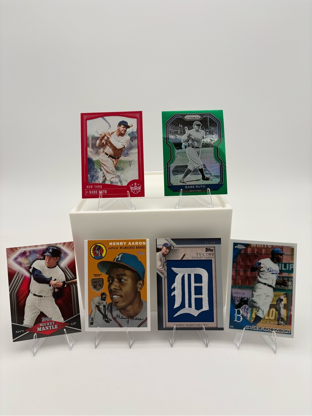 6-Card Lot 🔥Ruth/Mantle/Robinson/Hank Aaron Rookie Replica/Ty Cobb Patch 12/99🔥
